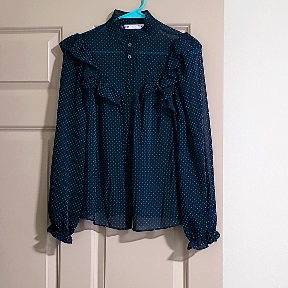 Zara Ruffle Emerald Blouse